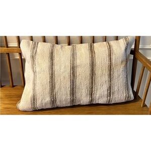 Kilim Lumbar hemp Pillow Striped textured cream & tan pillow with insert 23 x 15